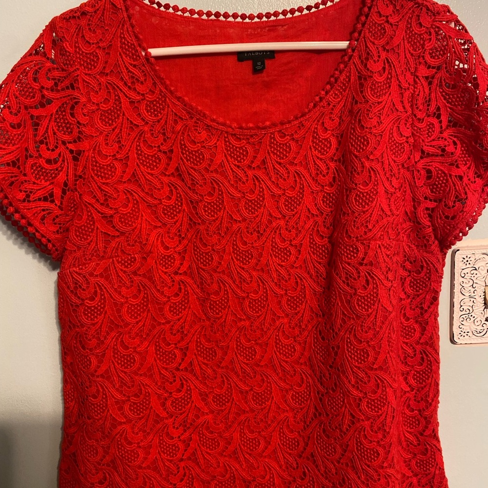 Talbots red lace top. Like new